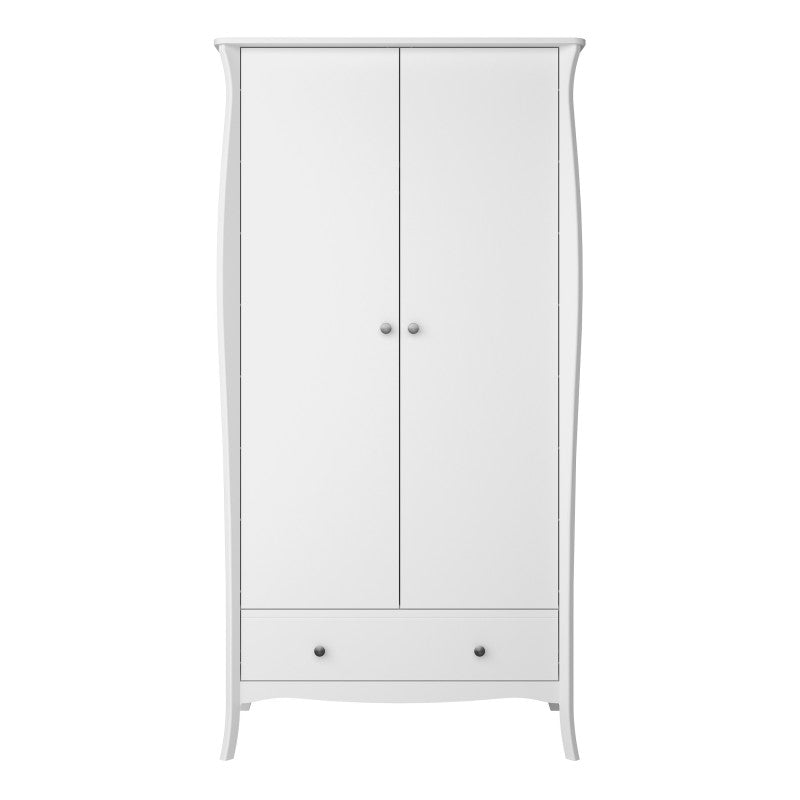 Baroque 2 Door 1 Drawer Wardrobe - White Painted Finish - The Furniture Mega Store 