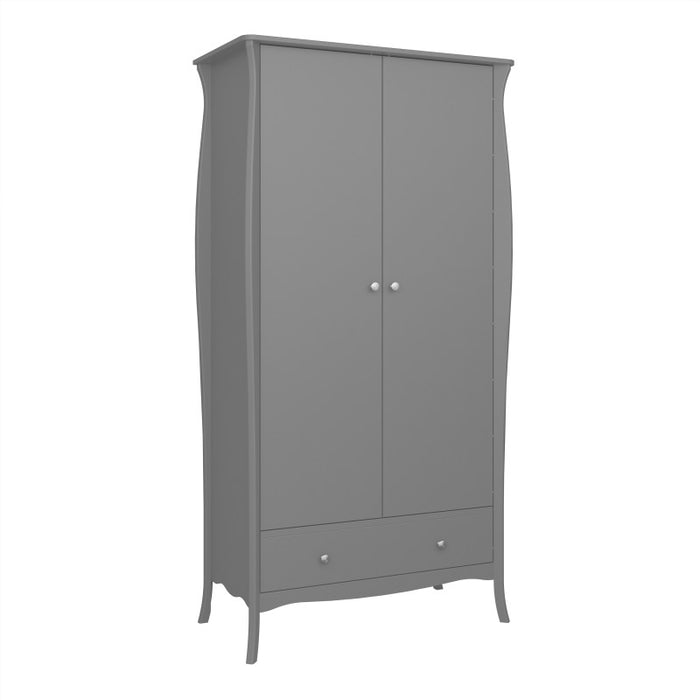 Baroque 2 Door 1 Drawer Wardrobe - Grey Painted Finish - The Furniture Mega Store 