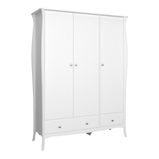 Baroque 3 Door 2 Drawer Wardrobe - White Painted Finish - The Furniture Mega Store 