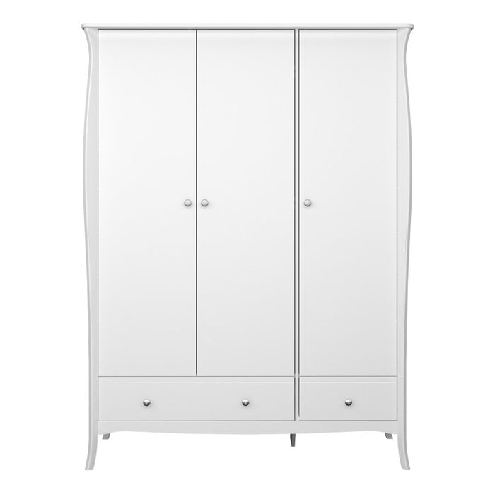 Baroque 3 Door 2 Drawer Wardrobe - White Painted Finish - The Furniture Mega Store 