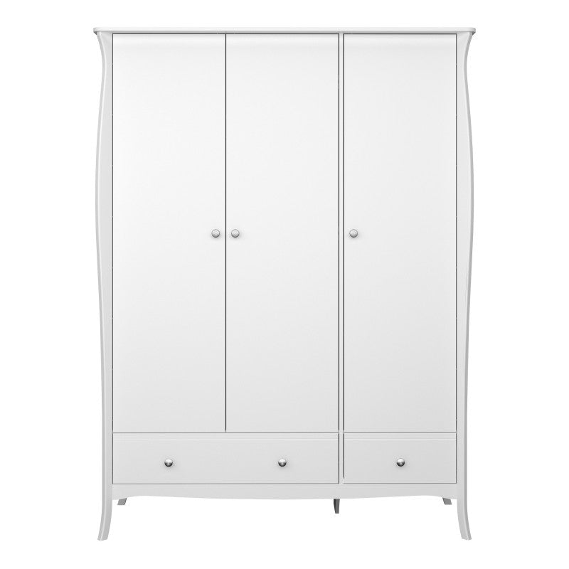 Baroque 3 Door 2 Drawer Wardrobe - White Painted Finish - The Furniture Mega Store 