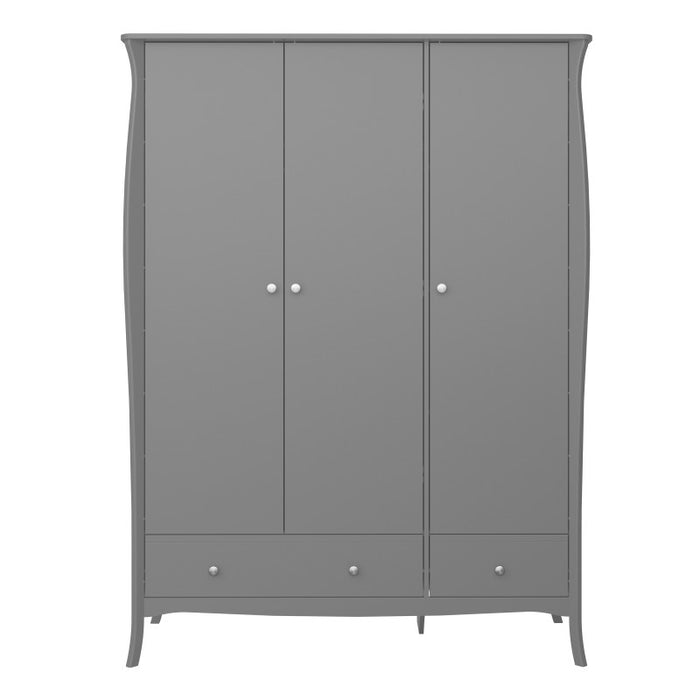 Baroque 3 Door 2 Drawer Wardrobe - Grey Painted Finish - The Furniture Mega Store 