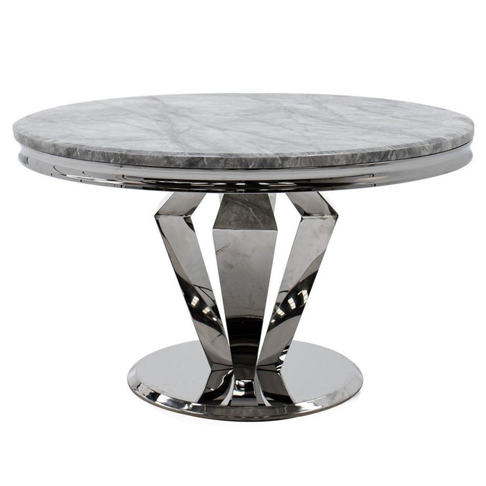 Windsor Round Grey Marble & Stainless Steel Dining Table - 130cm - The Furniture Mega Store 