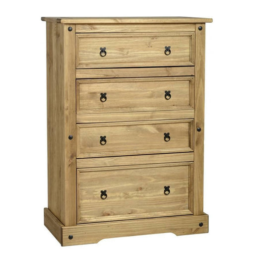Corona 4 Drawer Chest - Distressed Waxed Pine - The Furniture Mega Store 