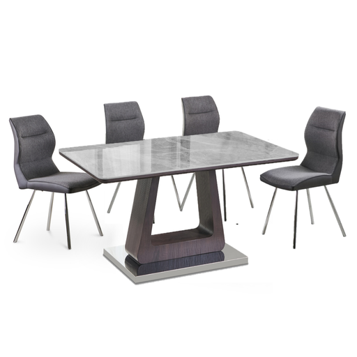 Zeus Grey Ceramic Dining Table 120cm & 4 Matching Dining Chairs - Set - The Furniture Mega Store 