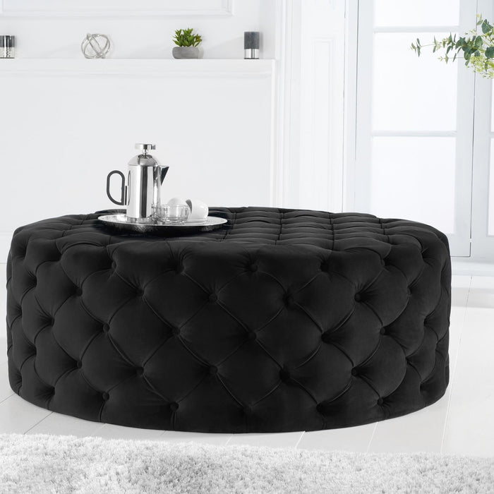 Extra Large Black Plush Velvet Round Footstool 125cm