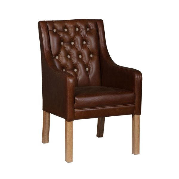 Monty Vintage Leather & Harris Tweed Button Back Dining Chair - Choice Of Leathers & Legs - The Furniture Mega Store 