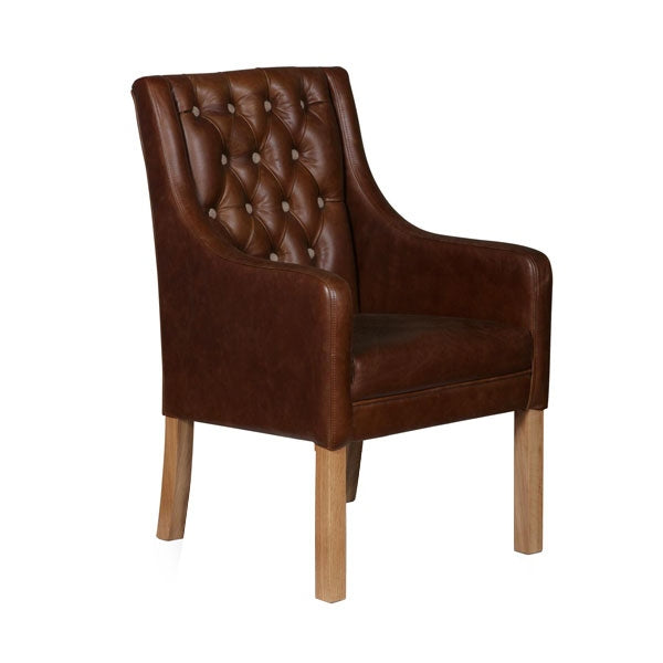 Monty Vintage Leather & Harris Tweed Button Back Dining Chair - Choice Of Leathers & Legs - The Furniture Mega Store 