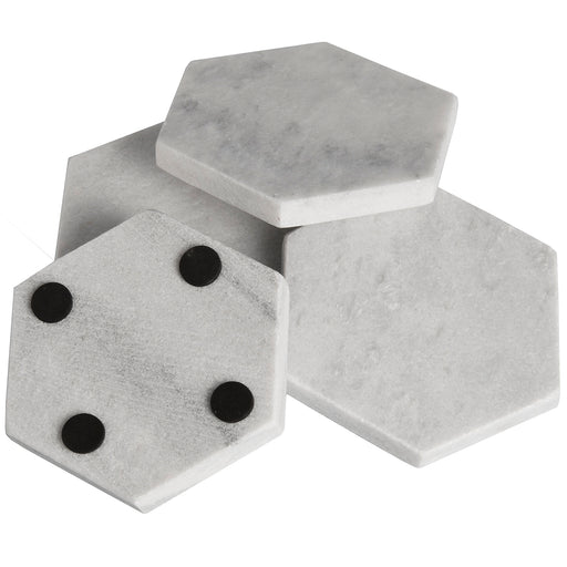 Set Of 4 Grey Marble Hexagonal Coasters - The Furniture Mega Store 