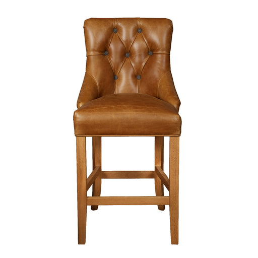 Hugo Vintage Leather & Hunting Lodge Harris Tweed Buttoned Bar Stool - The Furniture Mega Store 