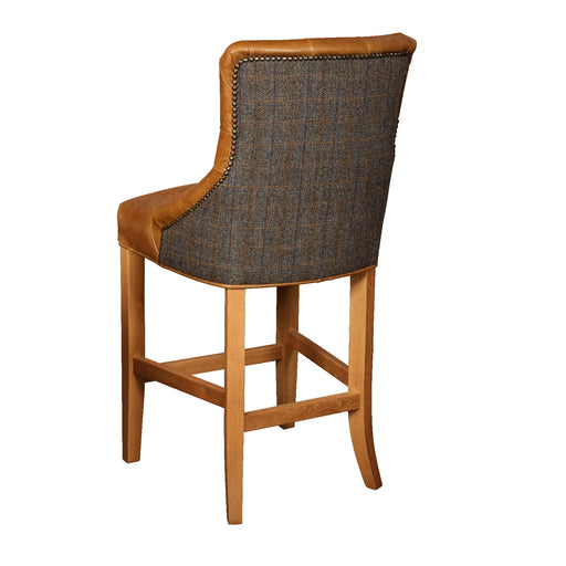 Hugo Vintage Leather & Hunting Lodge Harris Tweed Buttoned Bar Stool - The Furniture Mega Store 