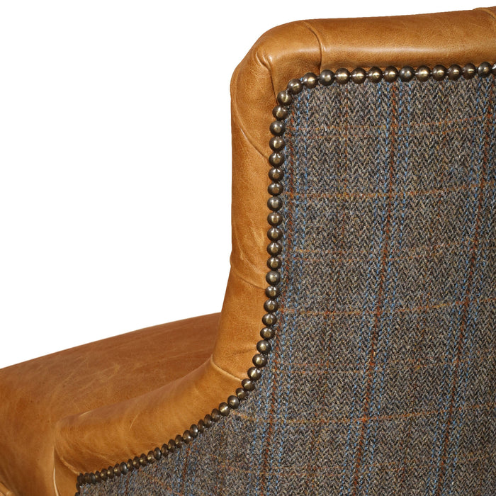 Hugo Vintage Leather & Hunting Lodge Harris Tweed Buttoned Bar Stool - The Furniture Mega Store 