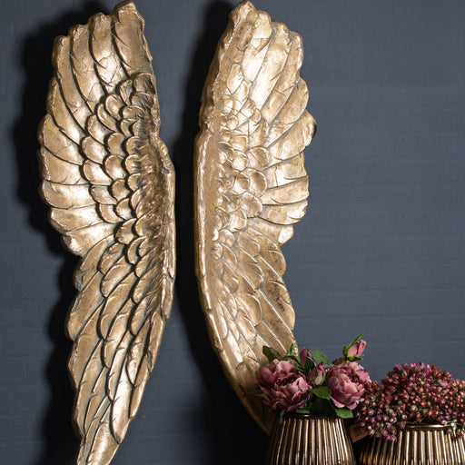 Large Angel Wings Wall Art - Gold - The Furniture Mega Store 