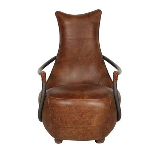 Maverick Retro Relax Chair - Gunmetal Frame & Brown Aniline Leather Cover - The Furniture Mega Store 