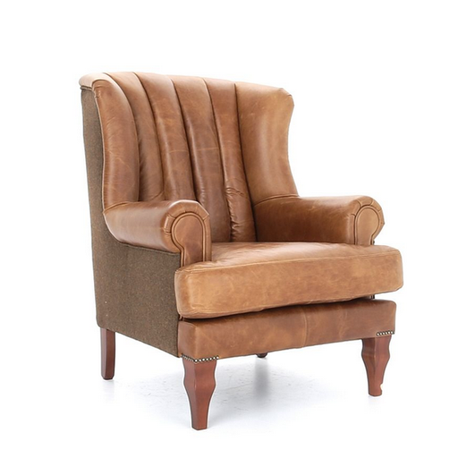 Scholar Armchair - Bespoke Vintage leather & Harris Tweed Options - The Furniture Mega Store 