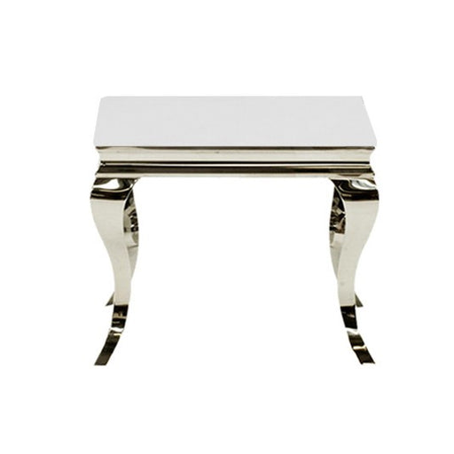 Louis White Glass & Polished Steel Lamp Table - The Furniture Mega Store 