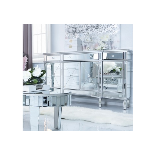 Beaumont Silver 3 Drawer 4 Door Mirrored Sideboard - The Furniture Mega Store 