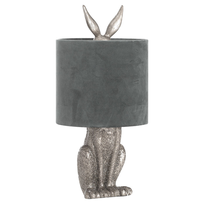 Silver Hare Table Lamp With Grey Velvet Shade - The Furniture Mega Store 