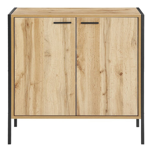 Michigan 2 Door Shoe Cabinet - Oak Effect With Black Metal Frame - The Furniture Mega Store 