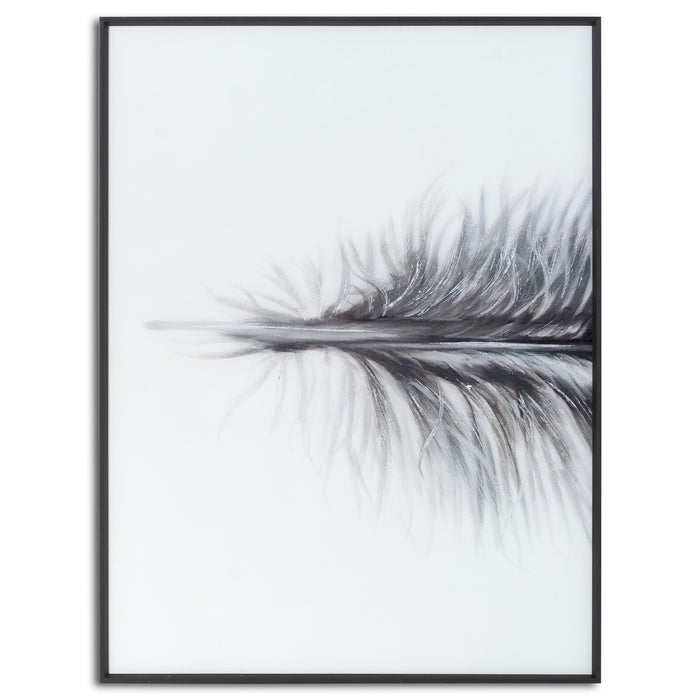 Black Striped Feather Over Black Glass Framed Wall Art - Set Of 3 - The Furniture Mega Store 