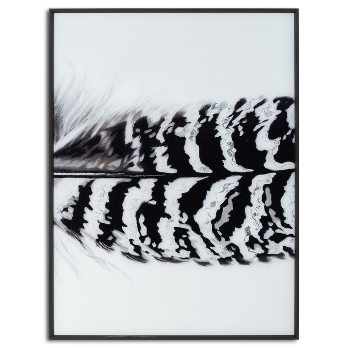Black Striped Feather Over Black Glass Framed Wall Art - Set Of 3 - The Furniture Mega Store 