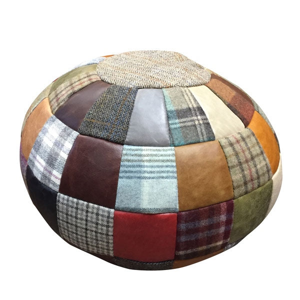 Patchwork Leather, Mixed Wool & Harris Tweed Ball Bean Bag - The Furniture Mega Store 