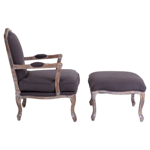 Rocco Chair & Footstool - Grey Linen - The Furniture Mega Store