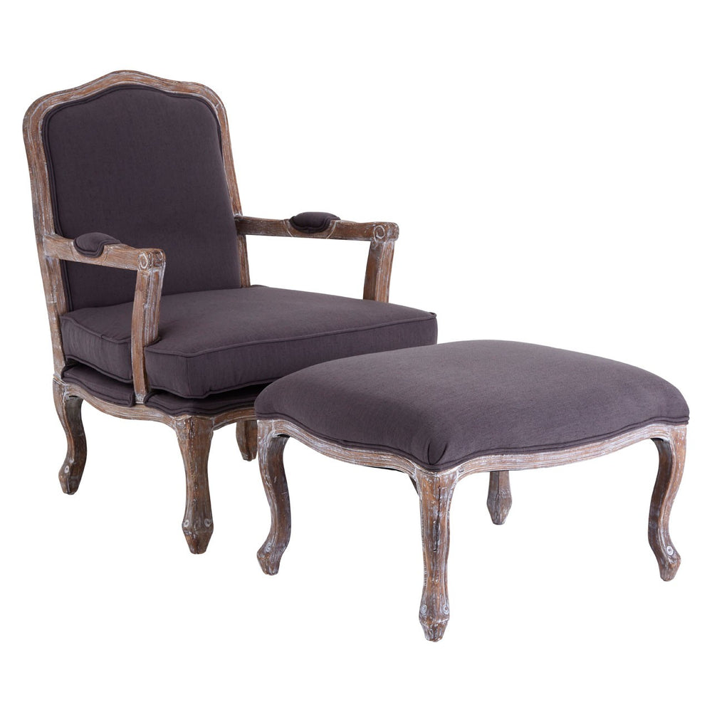Rocco Chair & Footstool - Grey Linen - The Furniture Mega Store 