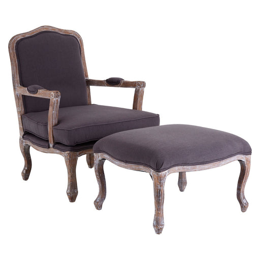 Rocco Chair & Footstool - Grey Linen - The Furniture Mega Store