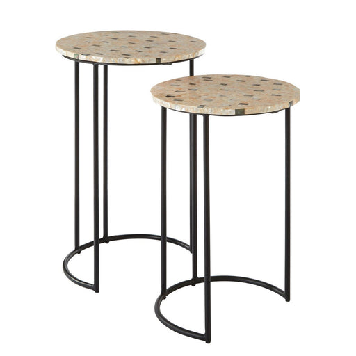 Halle Set Of 2 Iridescent Mother Of Pearl Nest Side Tables - The Furniture Mega Store 