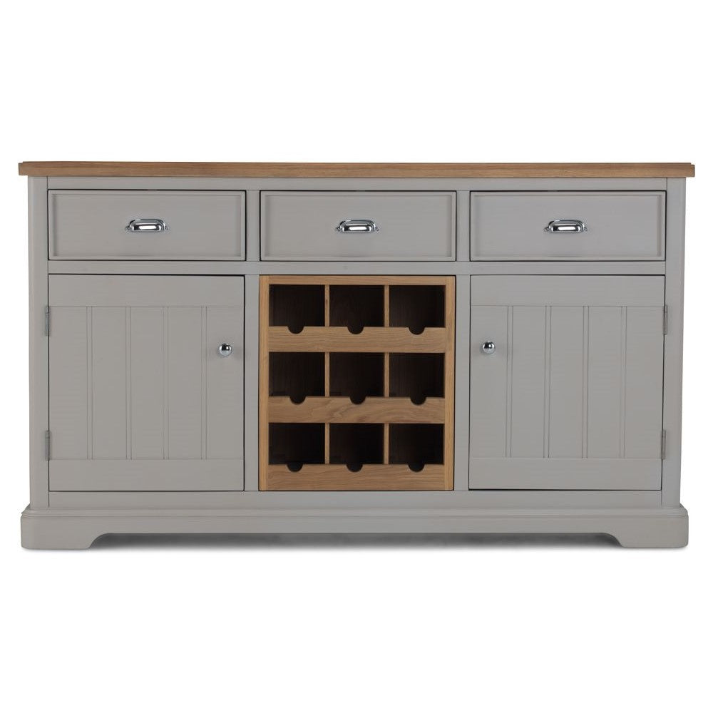 Sunbury Oak And Grey Painted Large Sideboard With Wine Rack - The Furniture Mega Store 