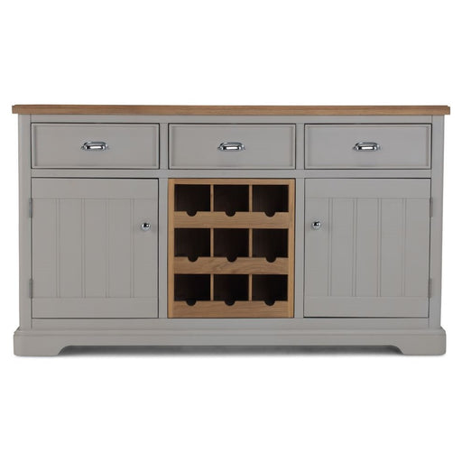 Sunbury Oak And Grey Painted Large Sideboard With Wine Rack - The Furniture Mega Store 