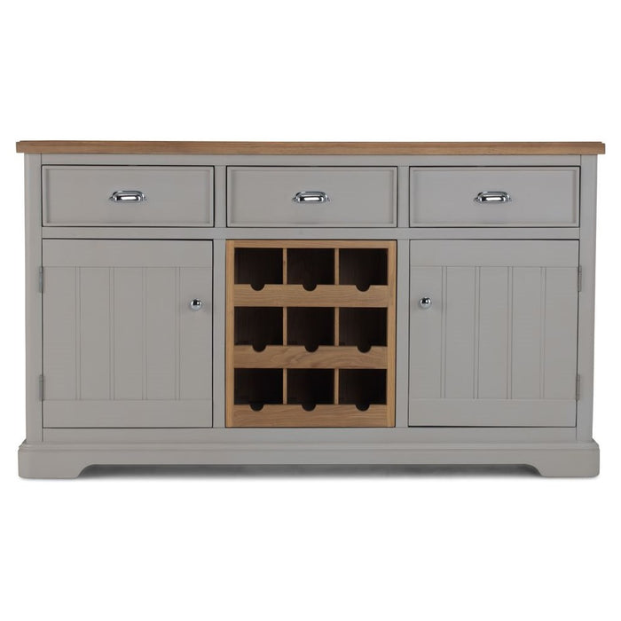 Sunbury Oak And Grey Painted Large Sideboard With Wine Rack - The Furniture Mega Store 