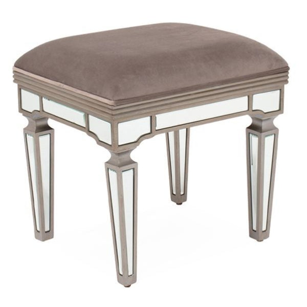 Vida Living Jessica Champagne Mirrored Dressing Table Stool - The Furniture Mega Store 