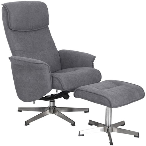 Vida Living Rayna Grey Fabric Recliner Chair with Footstool - The Furniture Mega Store