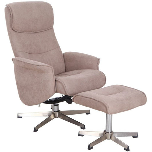 Vida Living Rayna Sand Fabric Recliner Chair with Footstool - The Furniture Mega Store