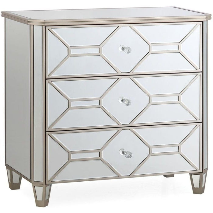 Vida Living Rosa Geometric Mirrored 3 Drawer Dressing Chest - The Furniture Mega Store 