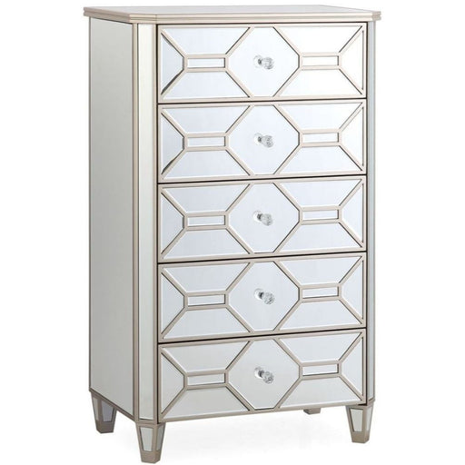 Vida Living Rosa Geometric Mirrored 5 Drawer Chest - The Furniture Mega Store