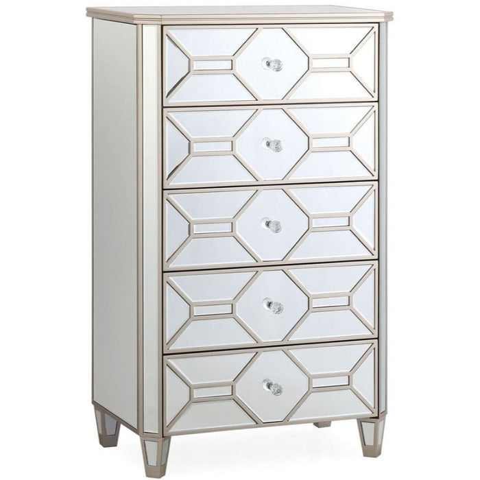 Vida Living Rosa Geometric Mirrored 5 Drawer Chest - The Furniture Mega Store 