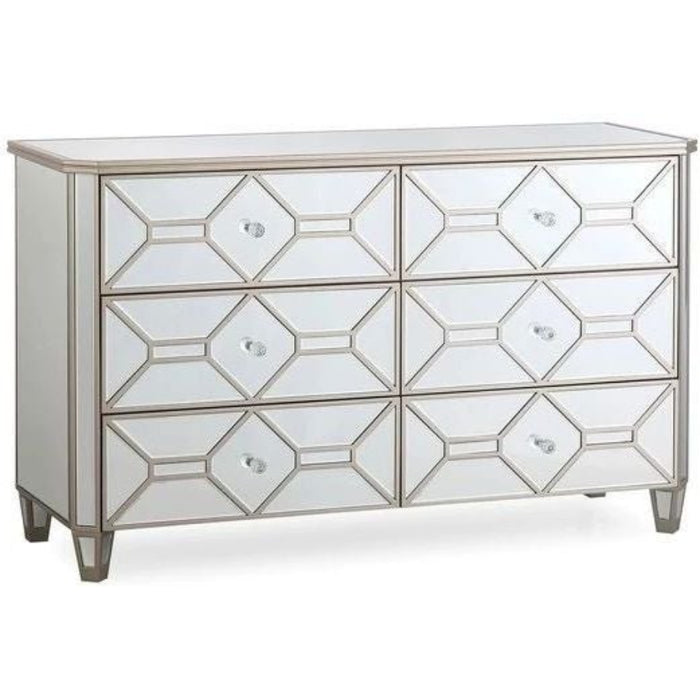 Vida Living Rosa Geometric Mirrored 6 Drawer Dressing Chest - The Furniture Mega Store 