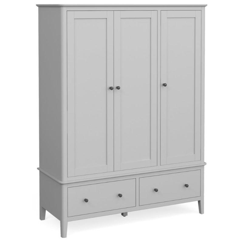 Capri Silver Grey Triple Wardrobe with 3 Doors & 2 Bottom Storage Drawers - The Furniture Mega Store 