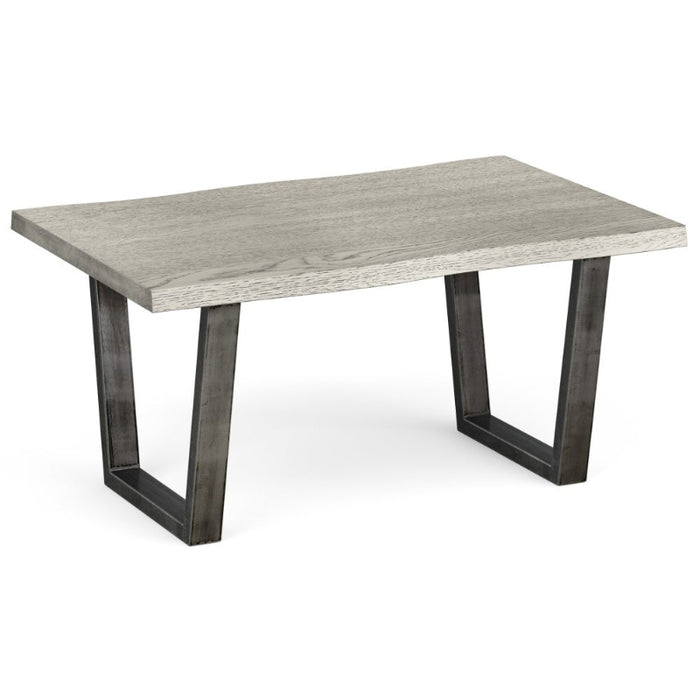 Dalston Grey Oak Coffee Table, Live Edge Top with Industrial Style Black Metal U Legs - The Furniture Mega Store 