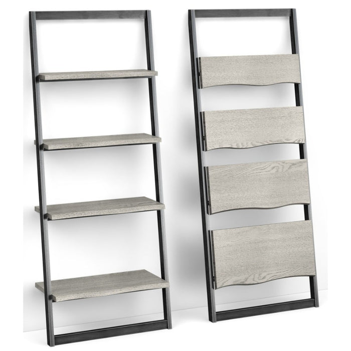 Dalston Grey Oak Bookcase, 185cm Tall Ladder Bookshelf with 5 Shelves - The Furniture Mega Store 