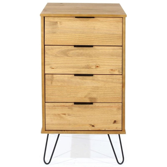 Augusta Pine 4 Drawer Narrow Chest with Hairpin Legs - The Furniture Mega Store 