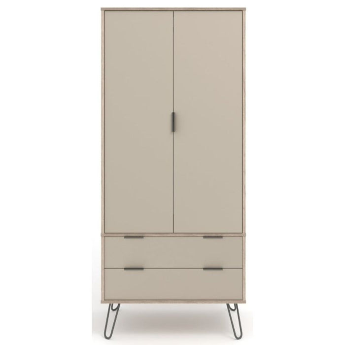 Augusta Driftwood 2 Door Combi Wardrobe with Hairpin Legs - The Furniture Mega Store 