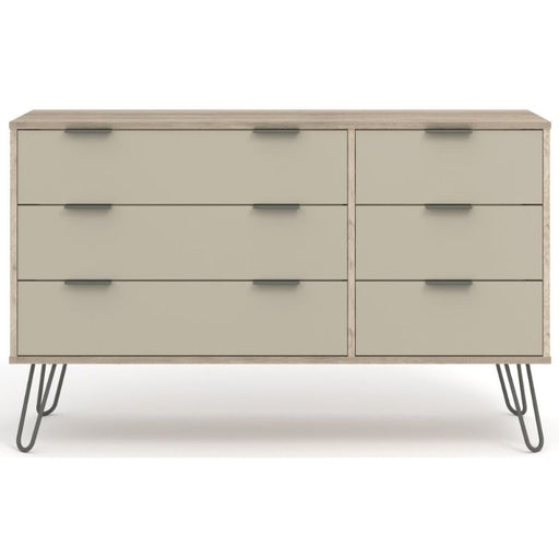 Augusta Driftwood 3+3 Drawer Wide Chest with Hairpin Legs - The Furniture Mega Store