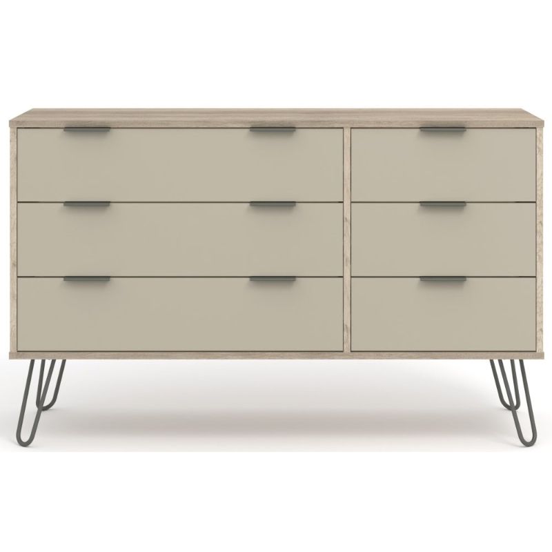 Augusta Driftwood 3+3 Drawer Wide Chest with Hairpin Legs - The Furniture Mega Store 