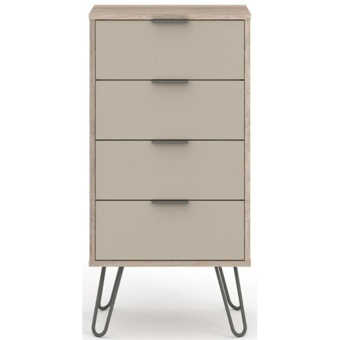 Augusta Driftwood 4 Drawer Narrow Chest with Hairpin Legs - The Furniture Mega Store 
