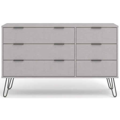 Augusta Grey 3+3 Drawer Wide Chest with Hairpin Legs - The Furniture Mega Store