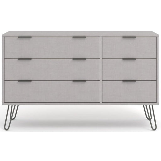 Augusta Grey 3+3 Drawer Wide Chest with Hairpin Legs - The Furniture Mega Store 